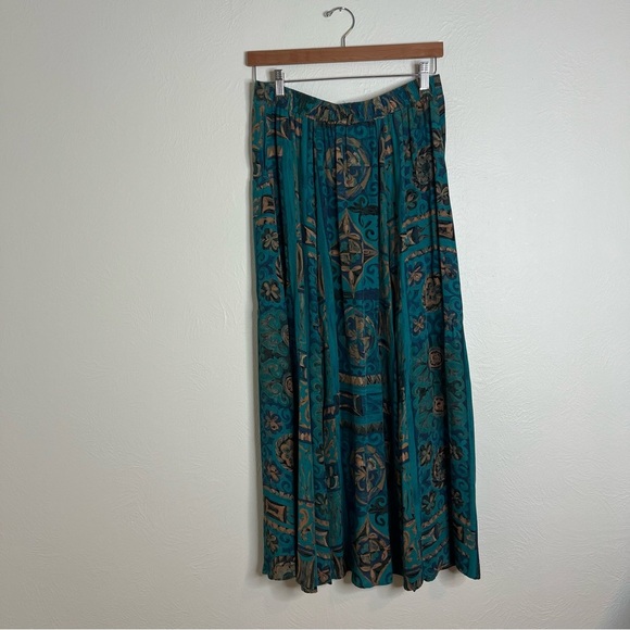 Vintage Karen Kane Rayon Abstract Print Maxi Skirt Teal Button Front Size 12 - Picture 7 of 16